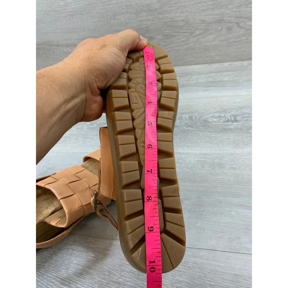 Korks Women's Leather Woven Slingback Platform Wedge Sandals Tan 9 Shoes